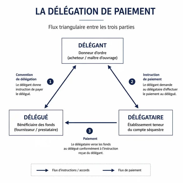 Schéma explicatif du mécanisme de délégation de paiement entre trois parties