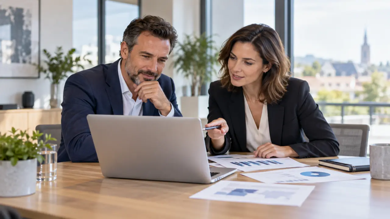 Dirigeants de PME analysant des graphiques financiers pour améliorer leur marge nette