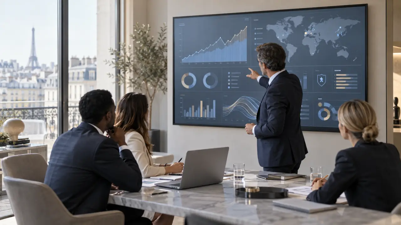 Dirigeants analysant des indicateurs financiers dans un environnement professionnel