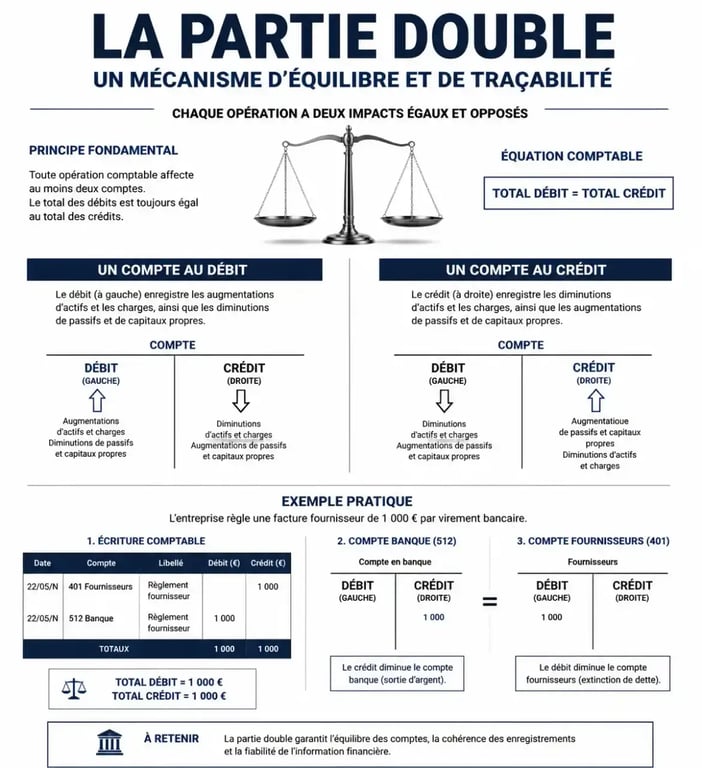 Schéma du principe de la partie double en saisie comptable