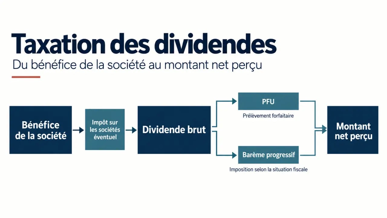 Schéma éditorial sur la taxation des dividendes du bénéfice au montant net perçu